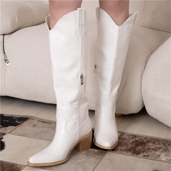 NEW  Western Cowboy Boots for Women - Knee High Wide Calf Cowgirl Boots - Picture 3 of 6